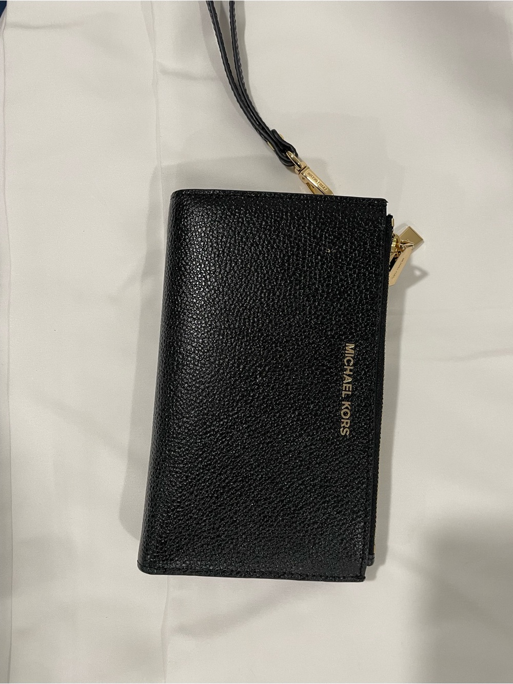 Michael Kors Black Leather Wristlet with Gold Hardware